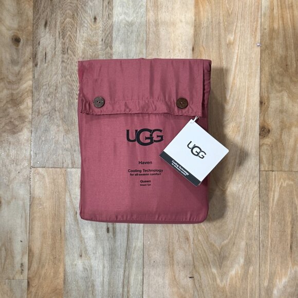 UGG Haven Queen Deco Rose Sheets Sheet Set 1 Fitted 1 Flat 2 Pillowcases Maroon - Picture 4 of 9